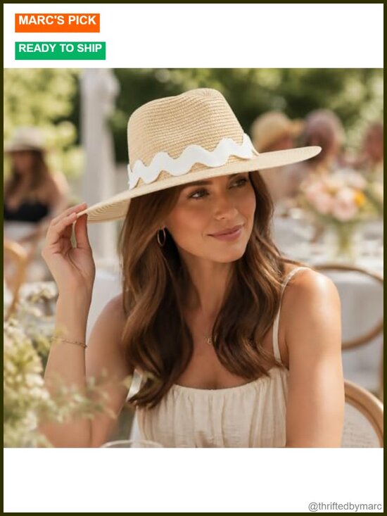 Woven Paper Straw Fedora with Ric Rac Trim, Adjustable Strap main image 5